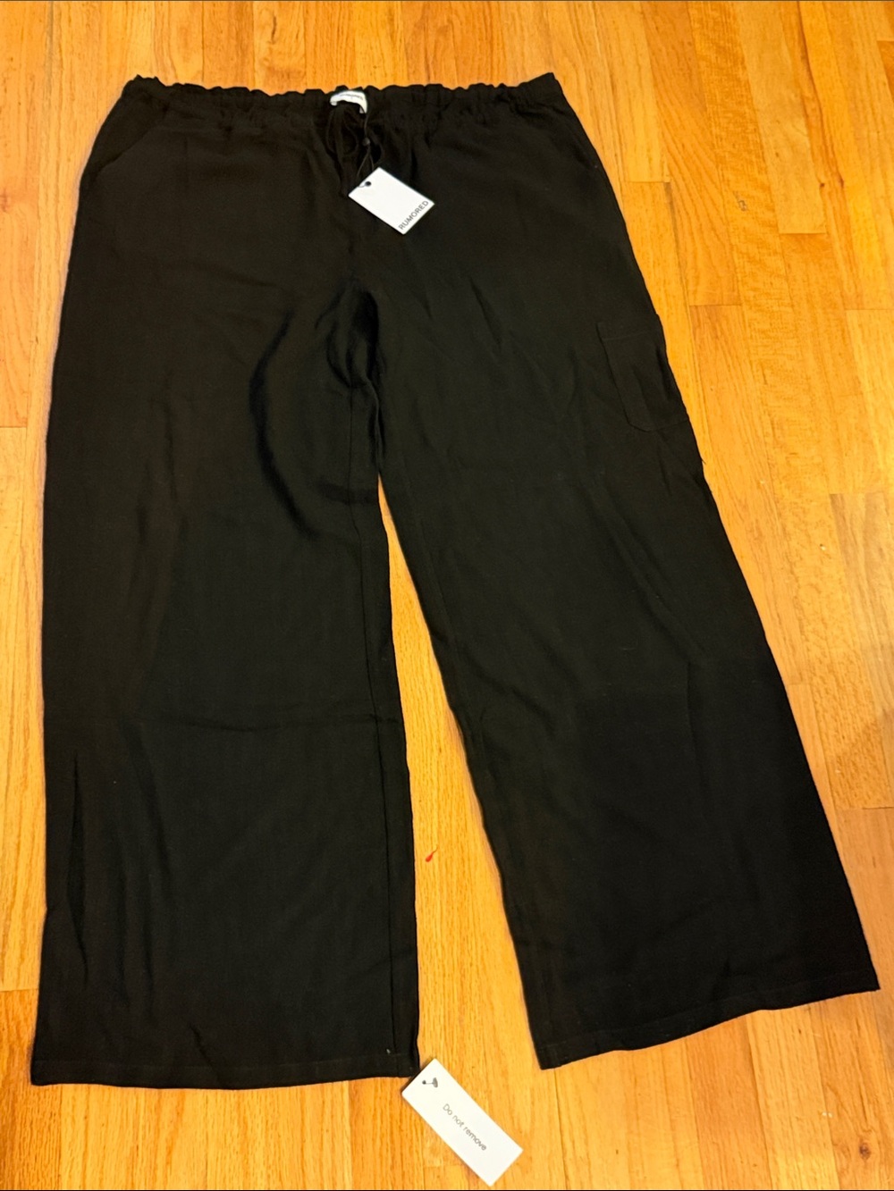 Rumored Black Wide-Leg Draw String  Pants Women's XL Linen Cotton